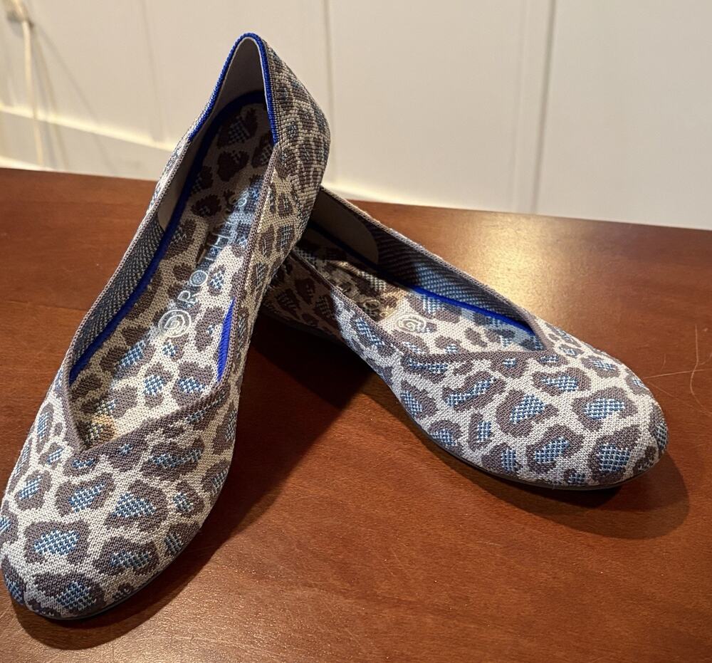 Rothy's Women's Animal Print Gray Cat Ballet Flats Round Toe Gray/Blue US 10